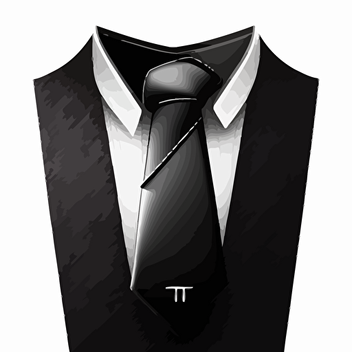 collar and tie looks like letter T, logo, black, angle, vector clipart, low details, no shadow, minimalistic, transparent background