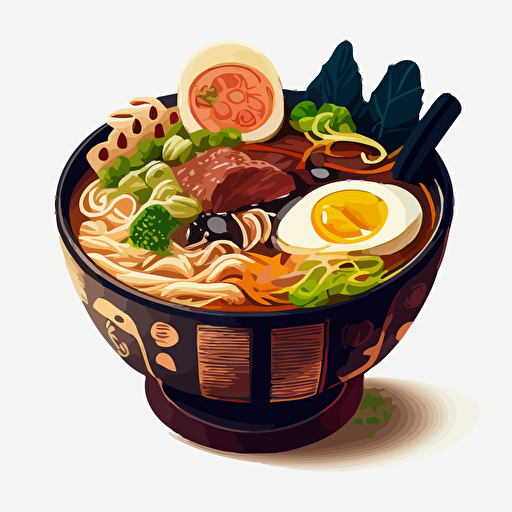delicious bowl of ramen, vector image, transparent background nijji