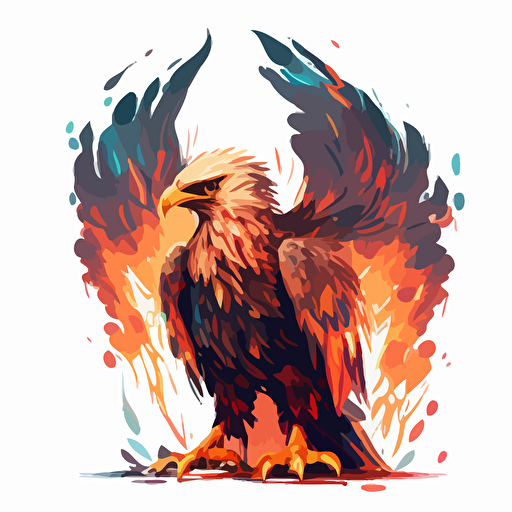 angry eagle stepping on fire, vector, white backgroung