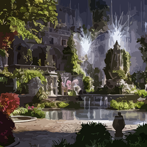 beautiful garden fountain mystical palace hyperrealistic mixed media stunning 3d render inspired art p craig russell barry windsor smith perfect facial symmetry dim volumetric lighting 8k octane beautifully detailed render post processing extremely hyperdetailed intricate futuristic mechanic parts epic composition grim sparkling atmosphere cinematic lighting masterpiece trending artstation