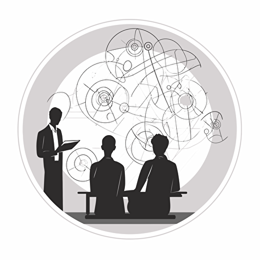 Free coaching package, illustration, black and white, vector style, volumetrically drawn figures, business coaching context