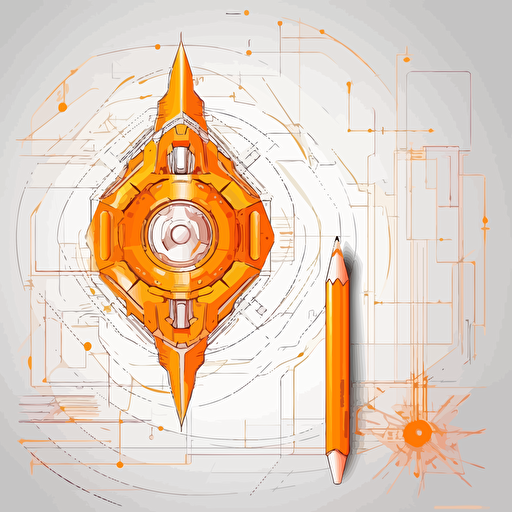 2D vector pencil and timer in minimalism cyberpunk style and in orange colors. Background white