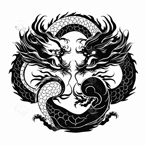 2 chinese dragons filled in a shape of Yin Yang symbol simple vector clipart