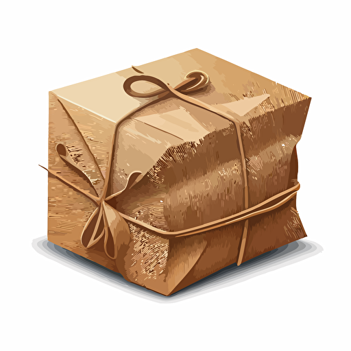a package wrapped in craft paper on white background in vector art style