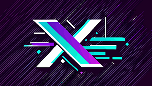abstract vector minimalist logo , cartoon style , geometric,shadecell style for a machine learning and ai company, in the shape of an N and an X, cyan and purple with white background