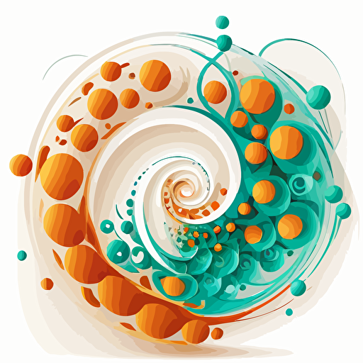 helical molecule, swirl of orange and turquoise, white background, Vector illustration, style by Illumination, minimalism, delicate