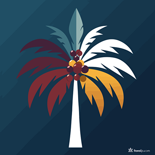 logo of a palmetto palm tree, vector style art, navy, white, burgundy, gold, teal, by Steff Geissbuhler