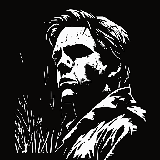 16bit jason Michael Myers, white on black background, no shading, 2D, vector, 3:4