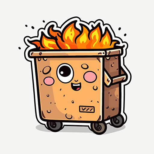 sticker, dumpster on fire, kawaii, contour, vector, white backgroung