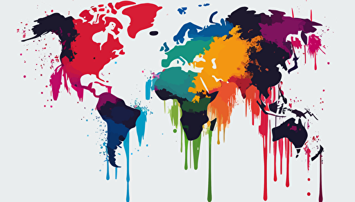 World Map Symbol, esoteric, minimalist, abstract, vector art, rainbow, color splashes, white background, colorful, splash style ,