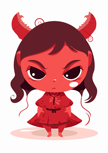 cute vector simple drawing of a small female demon, white background