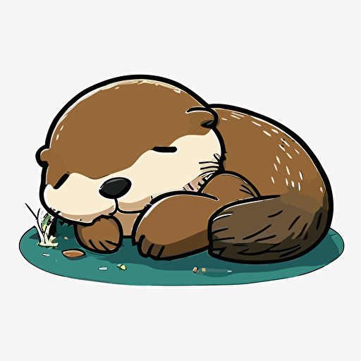 Very cute Otter lying down pixar style, 2d flat design, vector, cut sticker