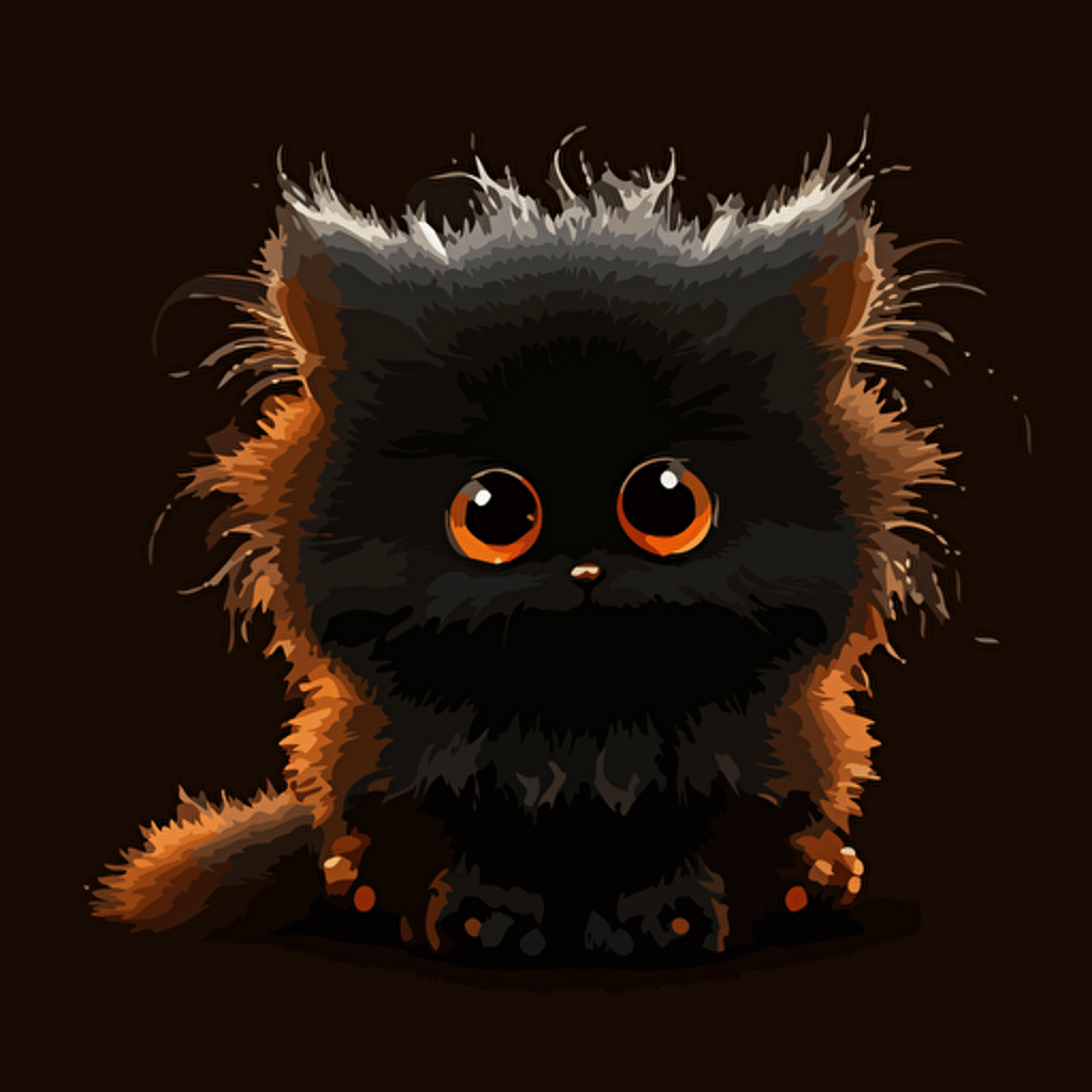 A baby fur, orange eyes, smiling, black background, vector art , anime style