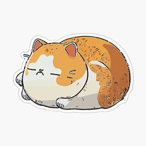 sticker, cute, chubby cat napping, liu yi artist style, vector, contour, white background