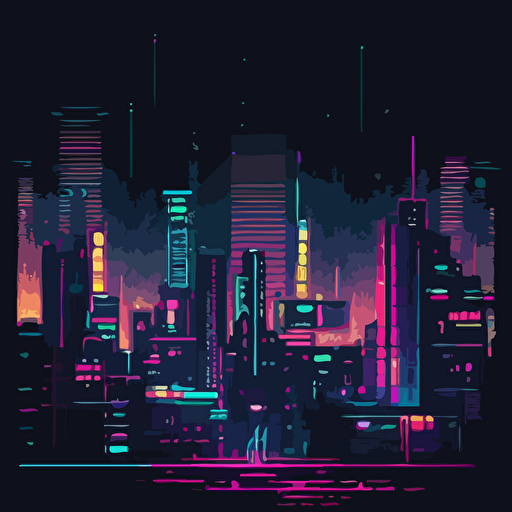 pixel art cyberpunk metropolis background grunge buildings future neon colors sci fi concept vector illustration
