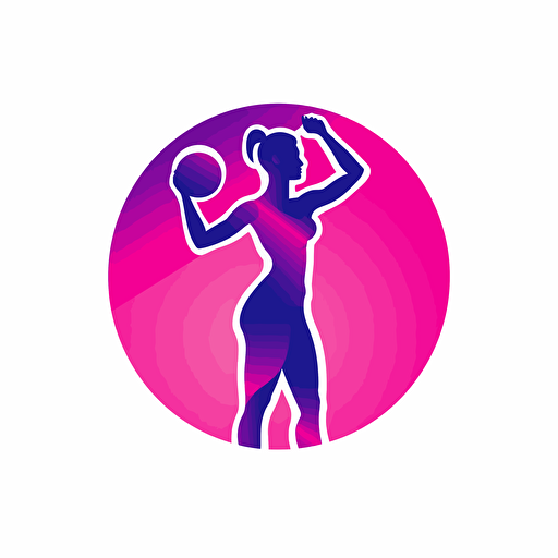 vector logo of a female silhouette holding a dumbbell with a circular background in pink and purple color, in trendy style on a white background without text