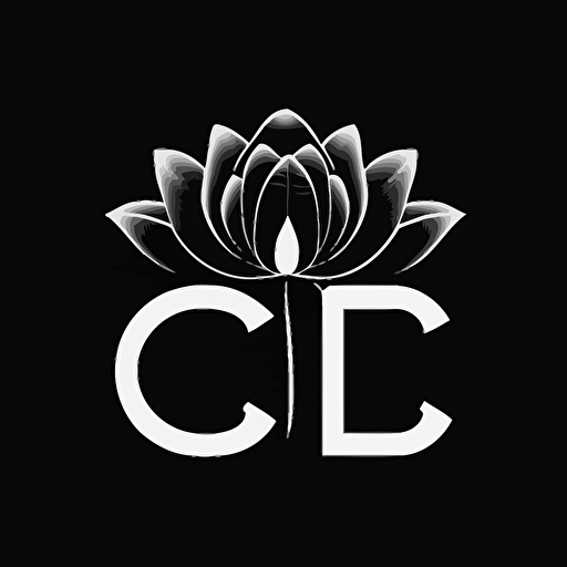 simple iconic logo of a lotus flower with the letters CB, white vector on black background