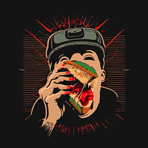 Create a vector logo, inserting a camera of the lips eating a sandwich, haute cuisine, street food, modern cool hold scool