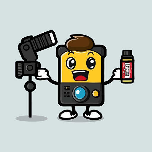 a mascot logo of a beer holding a video camera, simple, vector