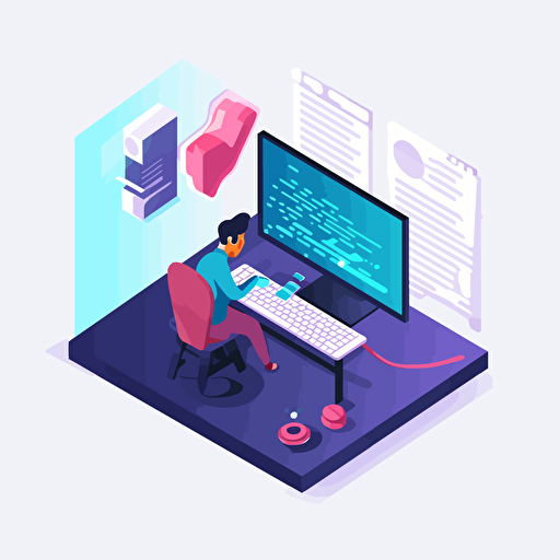 isometric vector illustration with beautiful color palette showing a programming subject.