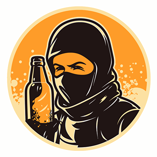 vector round sticker man 70's with balaclava and bottle in hand