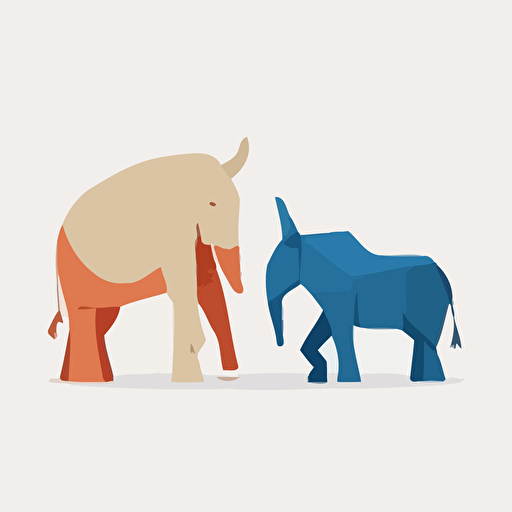 A democrat elephant versus a republican donkey, minimalistic, flat, vector design, white background
