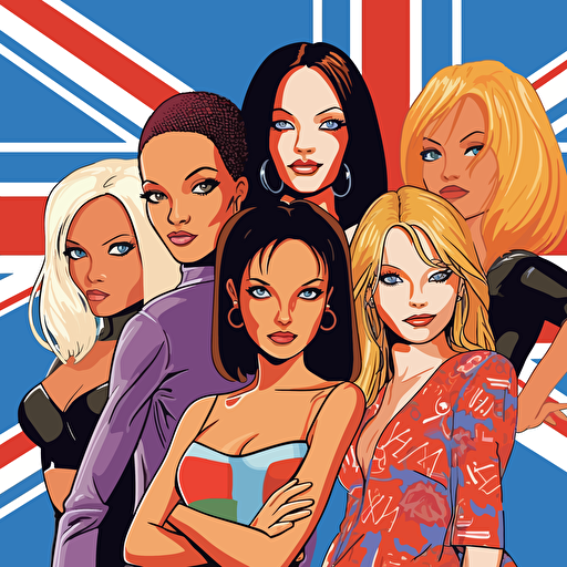 the Spice Girls in 1997, cartoon style, vector, v5