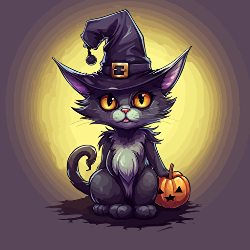 halloween cat, witch costume, vector form