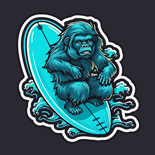 a howler monkey riding a surfboard, Sticker, Cute, Neon, Gothic, Contour, Vector, Big Blue Wave in Background, Detailed