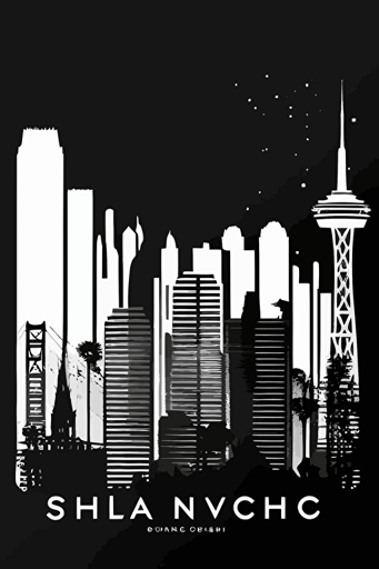 black & white skyline vector of San Francisco, abstract, minimal,