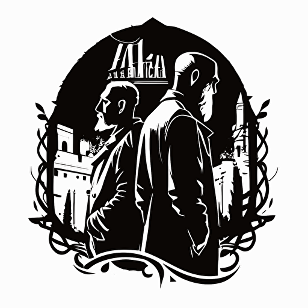 a line-art, vector logo for a directing two of two tall jews