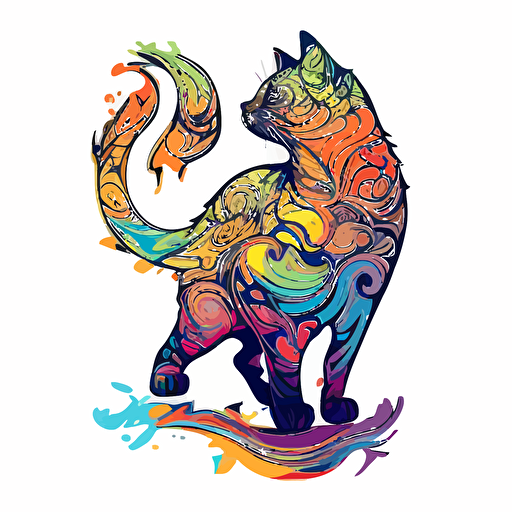 a lovely cat, Sticker, Excited, Bright Colors, kinetic art style, Contour, Vector, White Background, Detailed