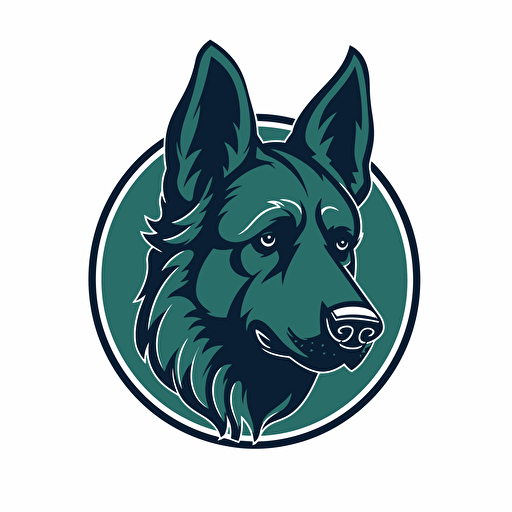 A vector logo of a German Shepherd for a dog grooming business, simple, memorable, competent, reliable, hard-working, successful, intelligent, blue, dark green