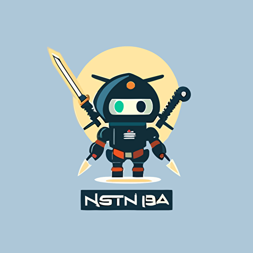 a flat vector logo of a robot ninja, simple, with a sword