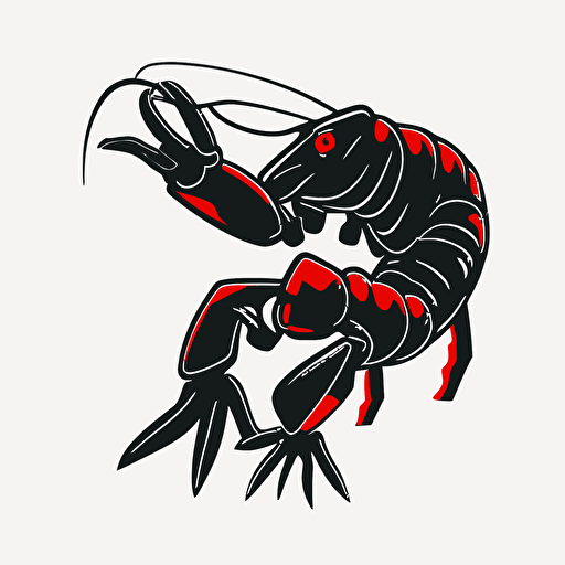 very simple logo for dancing crayfish, red and black colors, vector flat, PNG, SVG, flat shading, solid white background, mascot, logo, vector illustration, masterwork, 2D, simple, illustrator