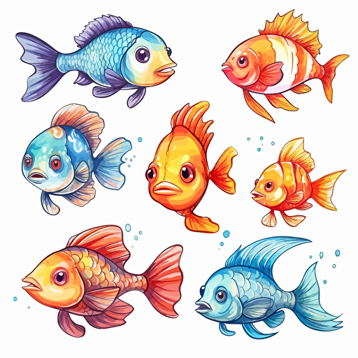cute fish set drawing vectorel, cute, nice v5