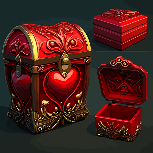 red Jewerly box, closed, icon, hand painted, vectorial, design sheets for a game