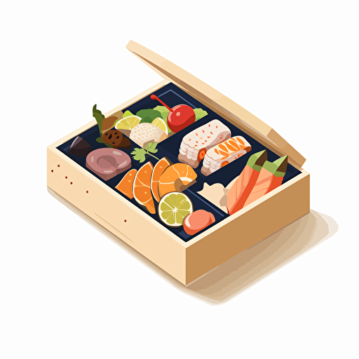 One bento box, minimalistic design, flat light , no shadow, vector art, white background