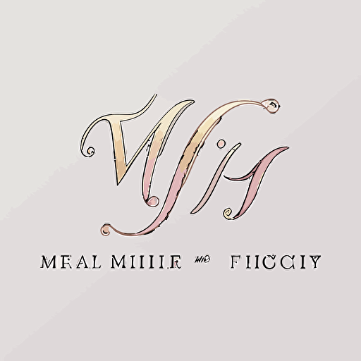Beautiful and feminine logo for a law firm called "MF" with capital letters cursive, very professional logo, simple clean logo, white background, single-line balance logo, vector logo, pink gold colour