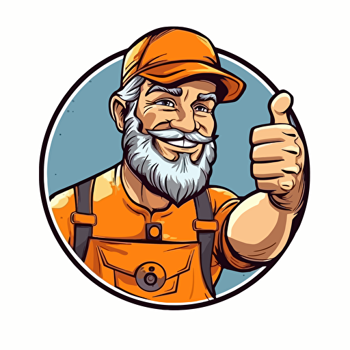 Logo, handyman, vector, cartoon, white background, vibrant style, happy man