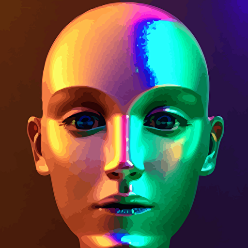 3d render holographic human robotic head glossy iridescent surrealistic 3d illustration human face non binary non binary model 3d model human cryengine holographic texture holographic material holographic rainbow concept cyborg artificial intelligence