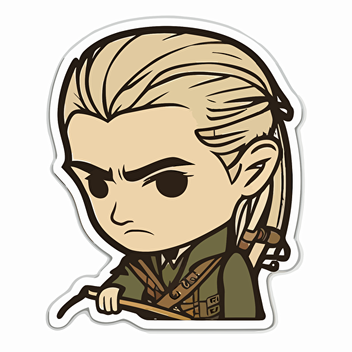 Sticker, Legolas from Lord of The Rings, Chibi, contour, vector, white background