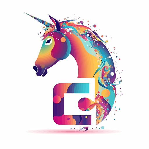 The letter "e" made from simple logo, with unicorn, vector style, cartoon, mandalacolor,white background,2d