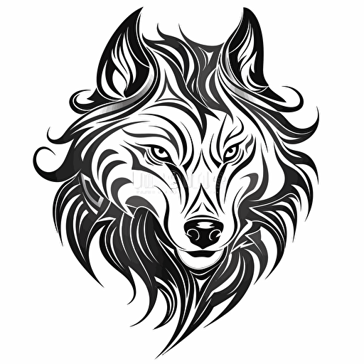 wolf, black and white design, vector isolated on white
