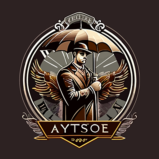 logo vector store men, horloge, vitesse, parapluie, art deco style