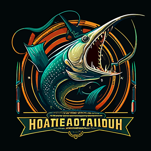 large tentacle bait hooked in swordfish mouth vector art style logo