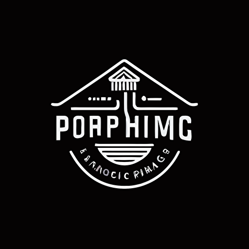 roof plumbing company logo, black background, white logo vector, simple