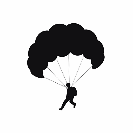 the simplest minimal icon, single color, 2d vector art, skydiving silhouette, black on white paper, no background.