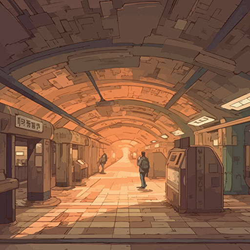 vector digital art of a underground train station for a young adult book.