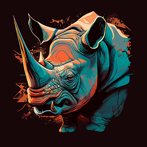 a three color vector art of an angry rhino